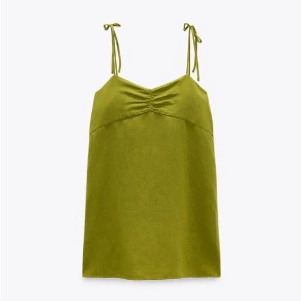 Zara Olive Satin Tie-Shoulder Mini Dress
